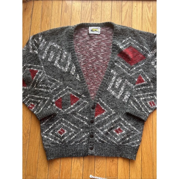 El Tigre Other - Vintage Le Tigre L Men's Oversized Textured Button Up V Grandpa Cardigan Sweater